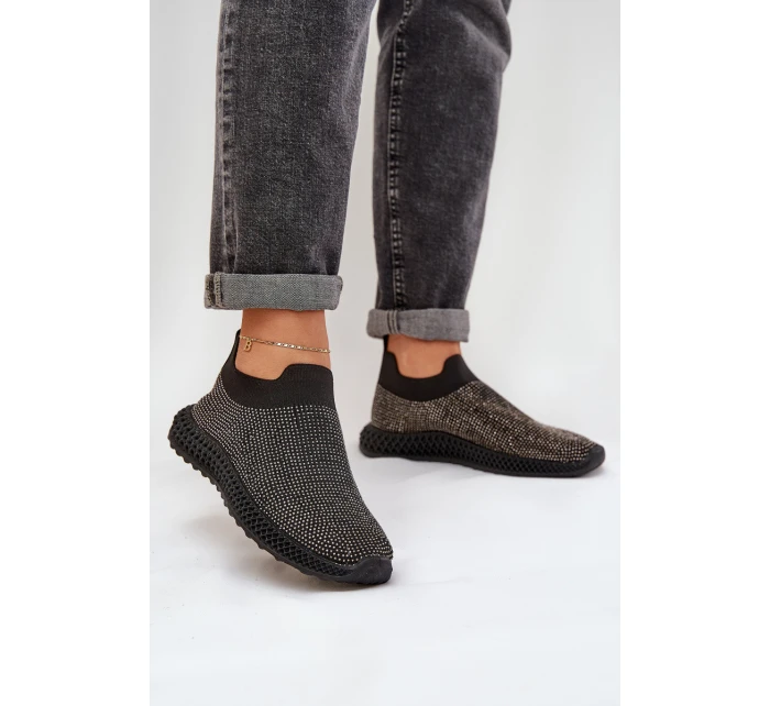 Wsuwane Buty Sportowe Damskie Ze Zdobieniem D&A TW121 Czarne Wsuwane Buty Sportowe Damskie Ze Zdobieniem D&A TW121 Czarne