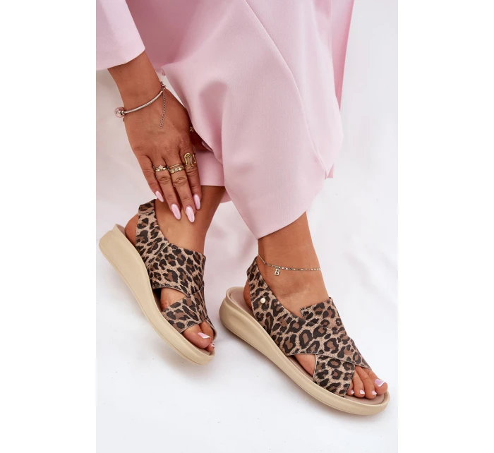 Zazoo 40392 Skórzane Sandały Damskie Panterka Brązowe Zazoo 40392 Skórzane Sandały Damskie Panterka Brązowe