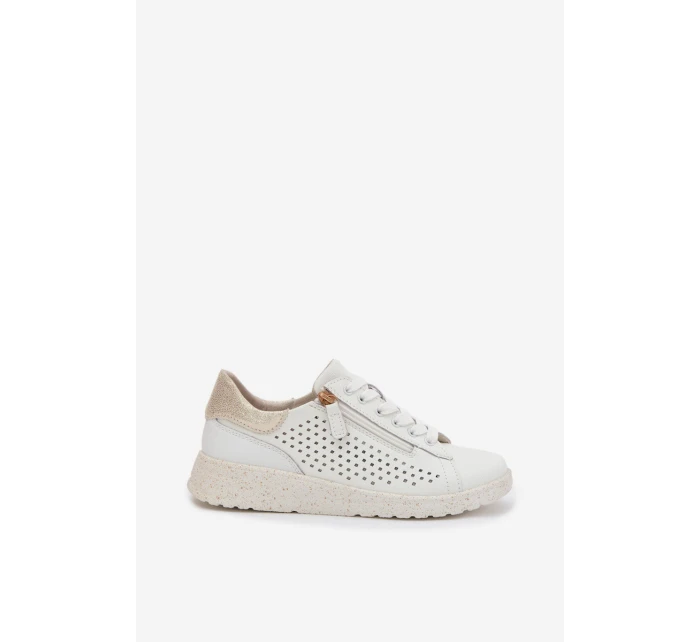 Kožené dámské tenisky s zipem Bílá-Zlatá Kalorinne