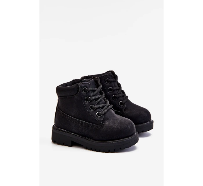 Dziecięce Ocieplane Czarne Trapery Botki Dexter