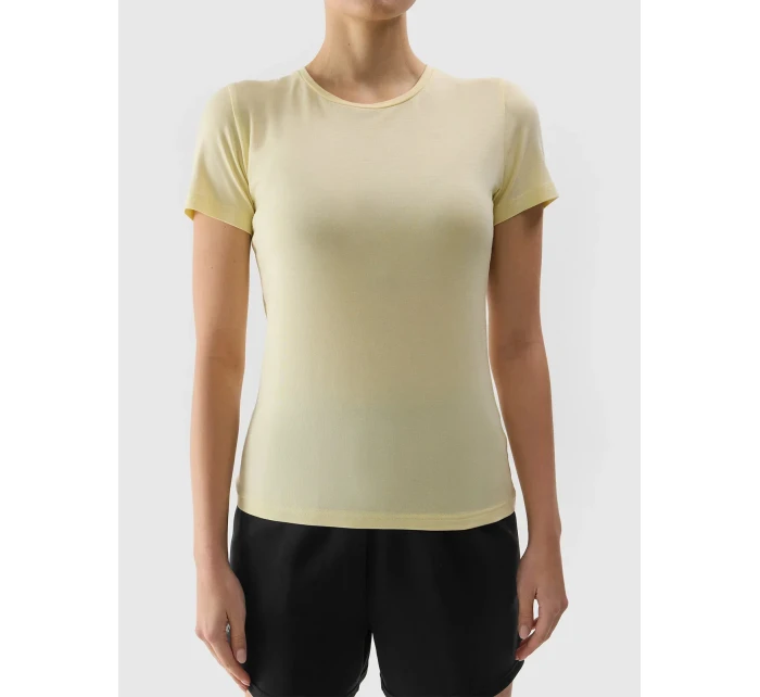 Dámske hladké tričko slim 4F - svetložlté