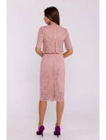 Púdrové čipkované šaty S379 - Moe