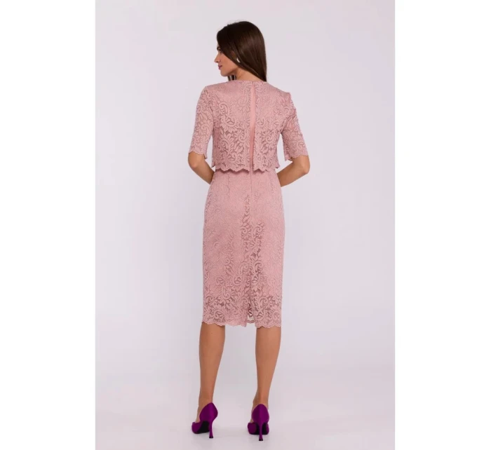 Púdrové čipkované šaty S379 - Moe