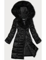 Čierna dámska zimná bunda s opaskom S'west (B8195-1)