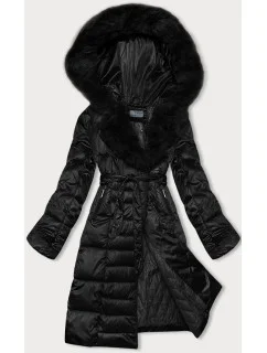 Čierna dámska zimná bunda s opaskom S'west (B8195-1)