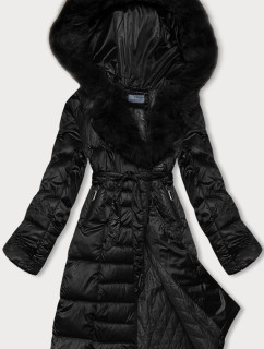 Čierna dámska zimná bunda s opaskom S'west (B8195-1)