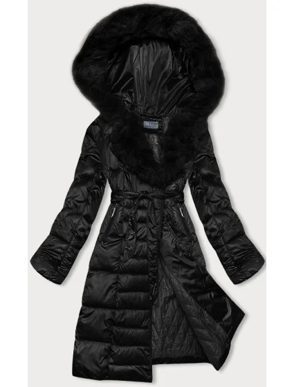 Čierna dámska zimná bunda s opaskom S'west (B8195-1)