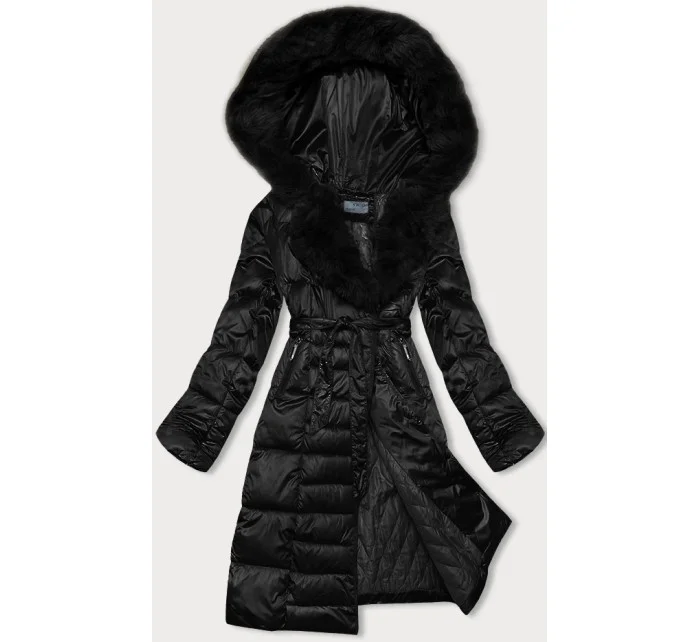 Čierna dámska zimná bunda s opaskom S'west (B8195-1)