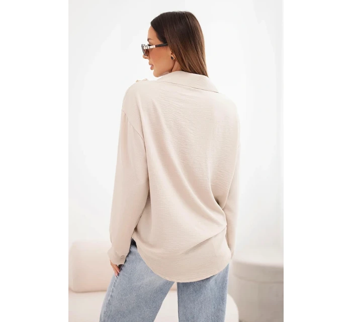 Dámská košile z viskózy s dlouhým rukávem a volánky béžová