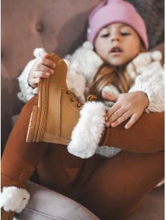 Dziecięce Trapery Botki Na Suwak z Futerkiem Camel Gerande