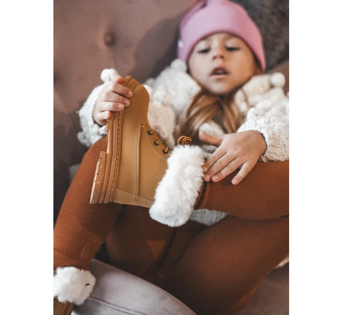 Dziecięce Trapery Botki Na Suwak z Futerkiem Camel Gerande