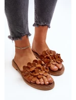 Zazoo 40381 Damskie Skórzane Klapki Na Płaskim Obcasie Brązowe