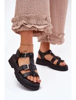 Sandały Damskie Eko Skórzane Z Klamrami Czarne Jeneliena Sandały Damskie Eko Skórzane Z Klamrami Czarne Jeneliena