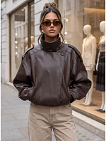 Dámska kožená bunda so stojáčikom, hnedá, FashionStreet TY5961 Dámska kožená bunda so stojáčikom, hnedá, FashionStreet TY5961