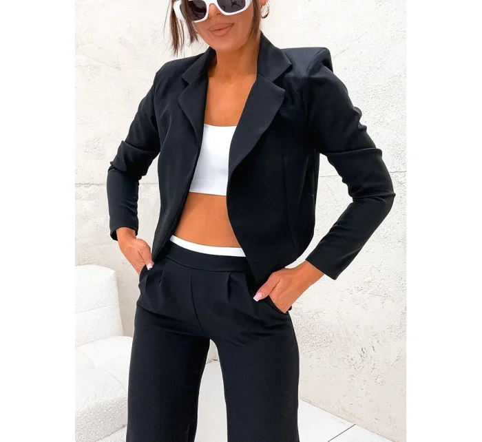 Krátka bunda + široké nohavice čierna (8263)