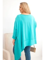 Dámske Plus veľkosť bavlnená tunika s asymetrickým lemom tyrkysová