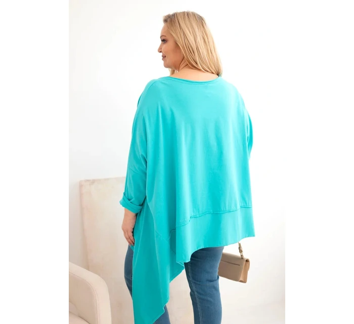 Dámske Plus veľkosť bavlnená tunika s asymetrickým lemom tyrkysová