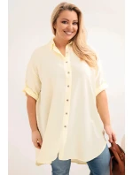 Dámská košile Plus Size z viskózy s delším zadním dílem žlutá Dámská košile Plus Size z viskózy s delším zadním dílem žlutá