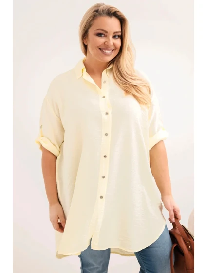 Dámská košile Plus Size z viskózy s delším zadním dílem žlutá Dámská košile Plus Size z viskózy s delším zadním dílem žlutá