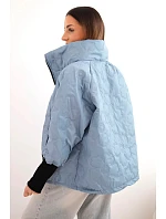 Dámska jarná prešívaná bunda s ozdobným potlačou a zipsom z džínsoviny