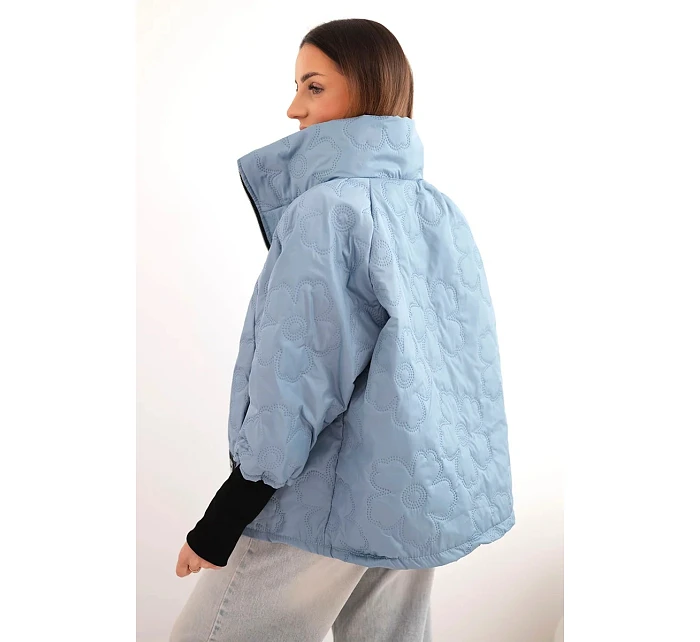 Dámska jarná prešívaná bunda s ozdobným potlačou a zipsom z džínsoviny