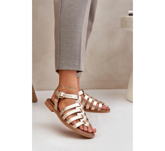 Kožené Sandály Na Plochém Podpatku Zazoo model 21682317 Zlaté - Boto Kožené Sandály Na Plochém Podpatku Zazoo model 21682317 Zlaté - Boto