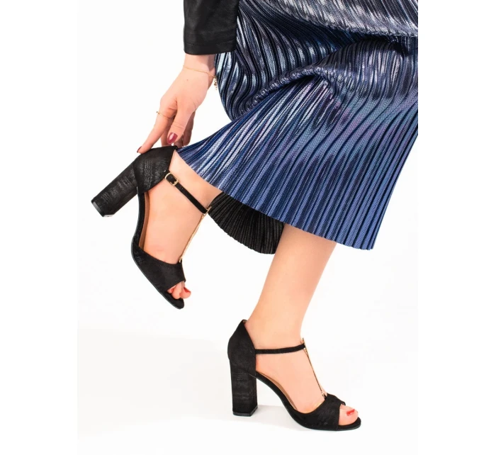 Originálne dámske sandále čierne na širokom podpätku