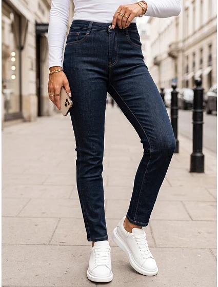 Jeansy damskie skinny z wysokim stanem granatowe model 22341064 - FashionStreet