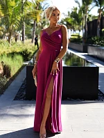 299-19 CHIARA elegantné maxi dlhé šaty bez ramienok - FUCHSY WITH BROKER