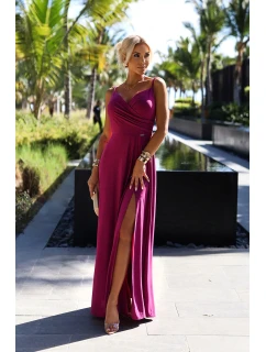 299-19 CHIARA elegantné maxi dlhé šaty bez ramienok - FUCHSY WITH BROKER