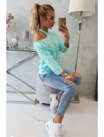 Blúzka s potlačou srdca v mätovej farbe