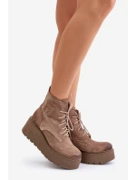 Semišové Dámské Kotníkové Boty Na Platformě A Klínu Zateplené Béžové model 21673811 - Zazoo