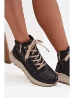 Sportovní dámské boty na platformě z přírodní kůže model 21713749 Černé - Zazoo