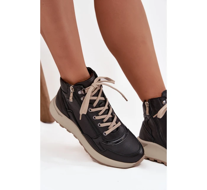 Sportovní dámské boty na platformě z přírodní kůže model 21713749 Černé - Zazoo