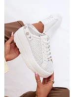 Kožené Ažurové Dámské Tenisky Na Platformě S Páskem Na Bílé model 22100286 - D&A Kožené Ažurové Dámské Tenisky Na Platformě S Páskem Na Bílé model 22100286 - D&A