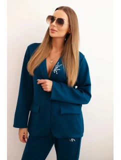 Dámská souprava s viskózou a ozdobami a model 21232439 kalhotami mořská - K-Fashion