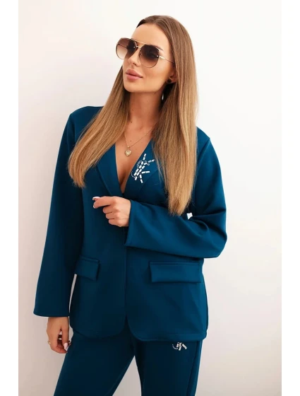 Dámská souprava s viskózou a ozdobami a model 21232439 kalhotami mořská - K-Fashion