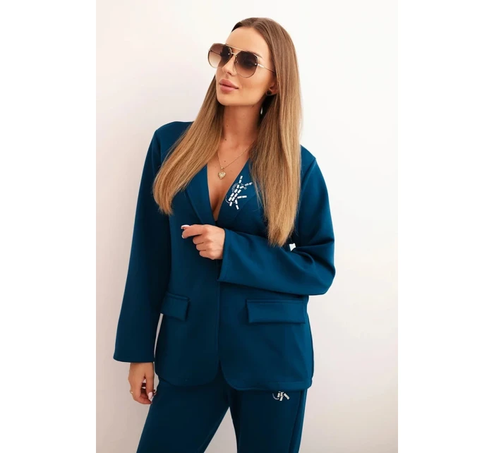 Dámská souprava s viskózou a ozdobami a model 21232439 kalhotami mořská - K-Fashion