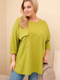 Dámska blúzka v nadmernej veľkosti s bavlnou, vreckom a ohrnutými rukávmi olivová