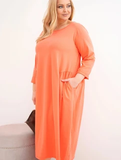 Dámská sukýnka Plus Size bavlněná s dlouhým rukávem a nařasením v pase meruňková