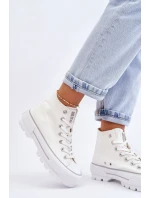 Wysokie Materiałowe Trampki Na Platformie Big Star LL274156 Białe