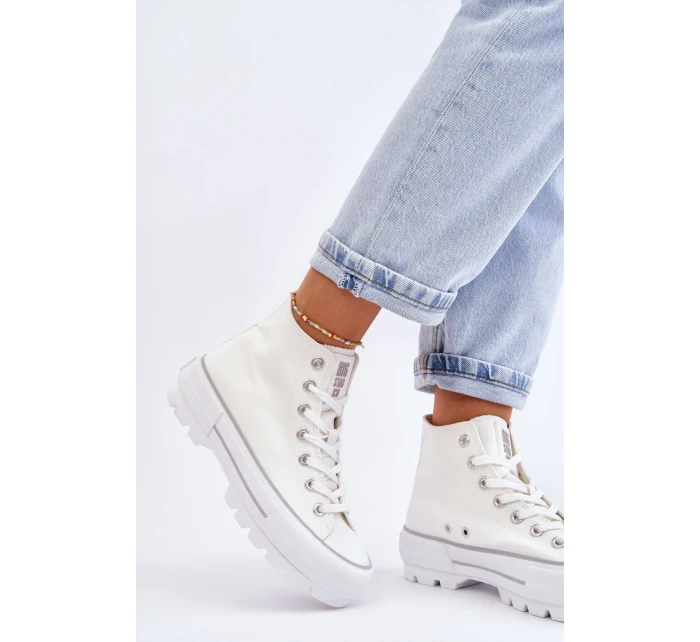 Wysokie Materiałowe Trampki Na Platformie Big Star LL274156 Białe