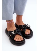 Skórzane Klapki Damskie Na Platformie Czarne GOE NN2N4110