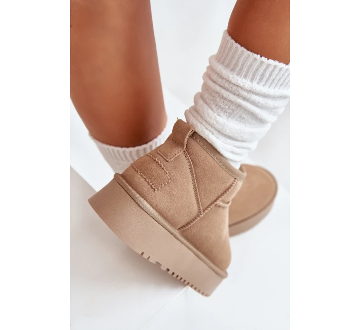 Dámské semišové sněhule na platformě béžové model 21670427 - Boto