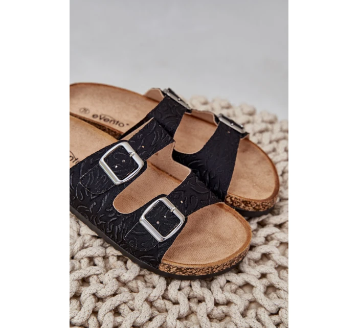 Materiałowe Klapki Na Korkowej Podeszwie Z Klamrami Czarne Atera