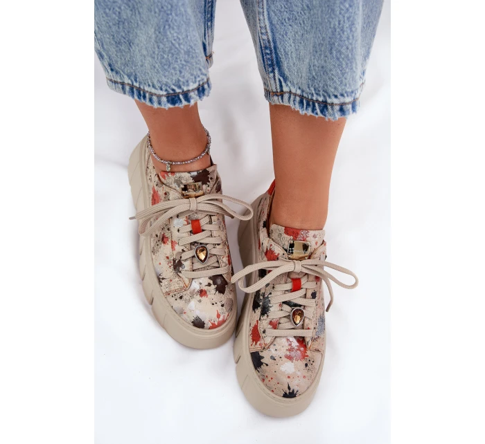 Skórzane Sneakersy Na Platformie Maciejka 06891-18 Beżowe