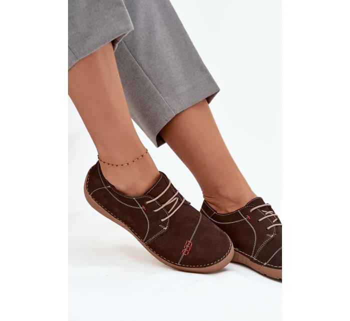 Dámske kožené čižmy s prešívaním Artiker - hnedé