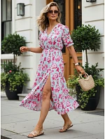 Dámske midi šaty s kvetinovým vzorom modré FashionStreet EY2659 Dámske midi šaty s kvetinovým vzorom modré FashionStreet EY2659