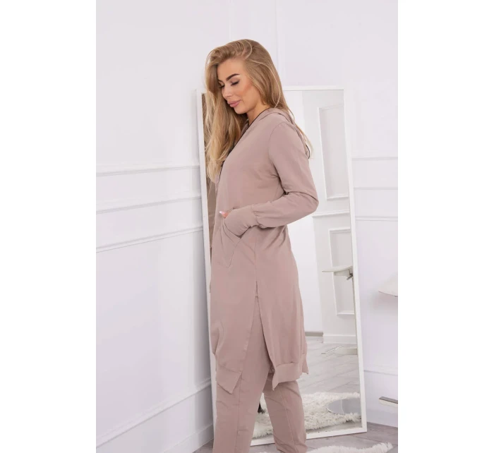 Mikinová súprava s dlhšou stranou tmavo béžová