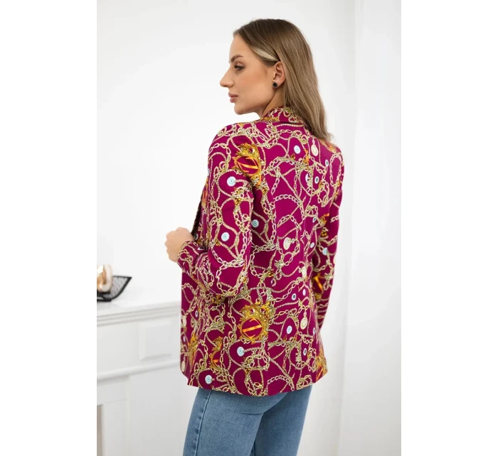 Bavlnená bunda s potlačou a gombíkom tmavo fialová Bavlnená bunda s potlačou a gombíkom tmavo fialová